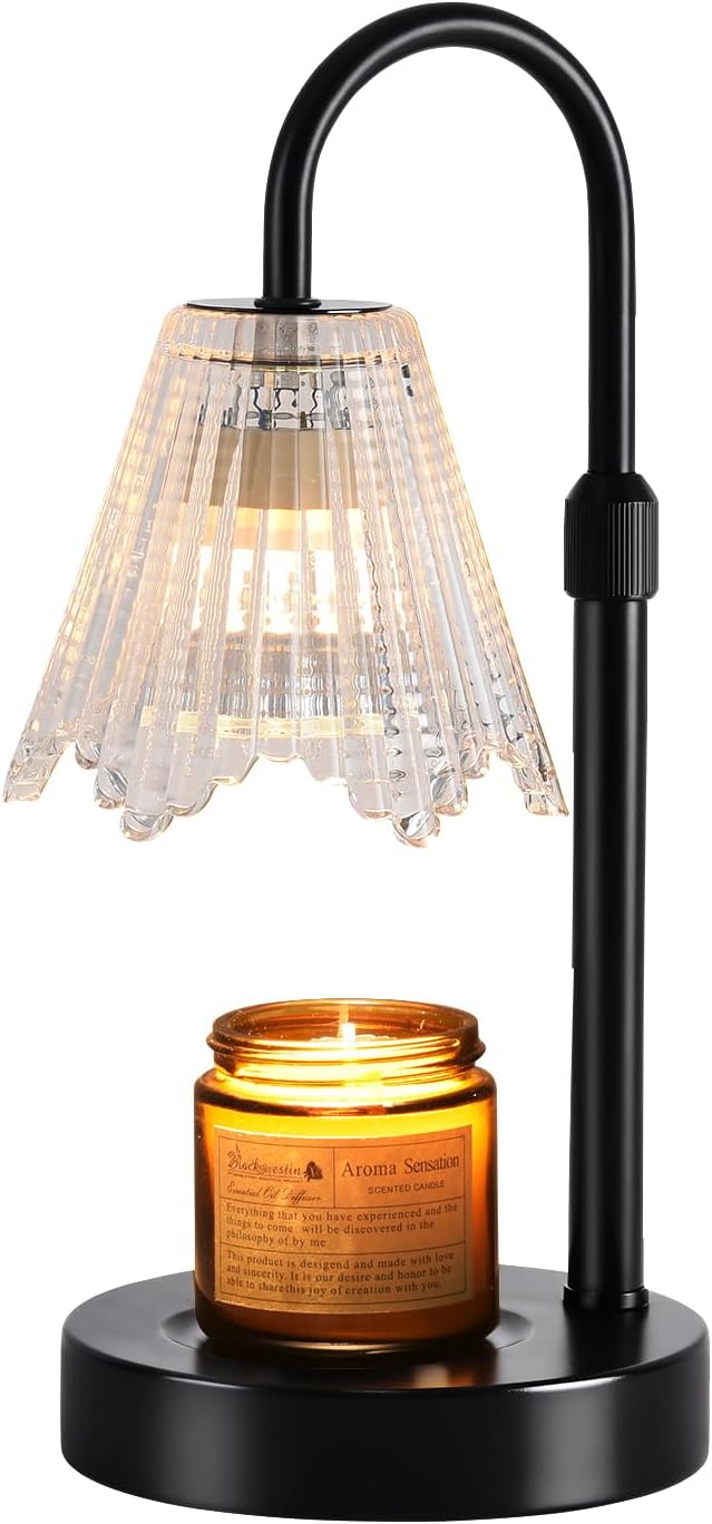 WELAISA Candle Warmer Lamp, Black Metal, Crystal Glass Shade, Electric Candle Melter with Adjustable Gooseneck, Smoke-Free...