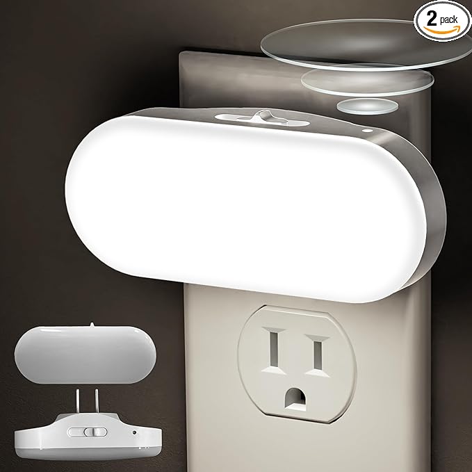 DORESshop Led Night Light, Plug into Wall, [2 Pack] with Dusk to Dawn Sensor, 1W 5000K Dimmable Night Light from 0LM to 10...