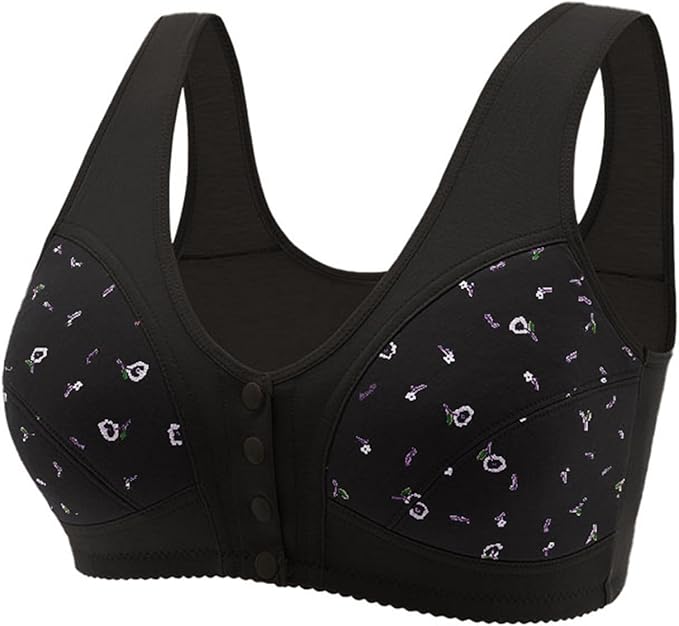 Daisy Bras for Older Women Front Closure Convenient Everyday Bras Mid Buttons Comfortable No Underwire Gathering Bras