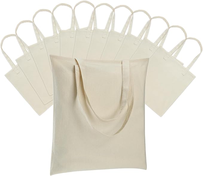 Carbrea 12 Pack Canvas Tote Bag - Lightweight Thin Tote Bags Bulk Blank Shopping Reusable Grocery Bags for DIY Gift Sublim...