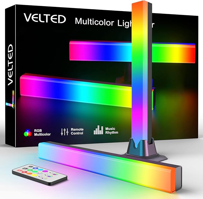 velted RGB Light Bar, Music Sync RGB IC LED Lights Bars, USB Powered Ambient Lighting, Remote Control Color Changing Gamin...