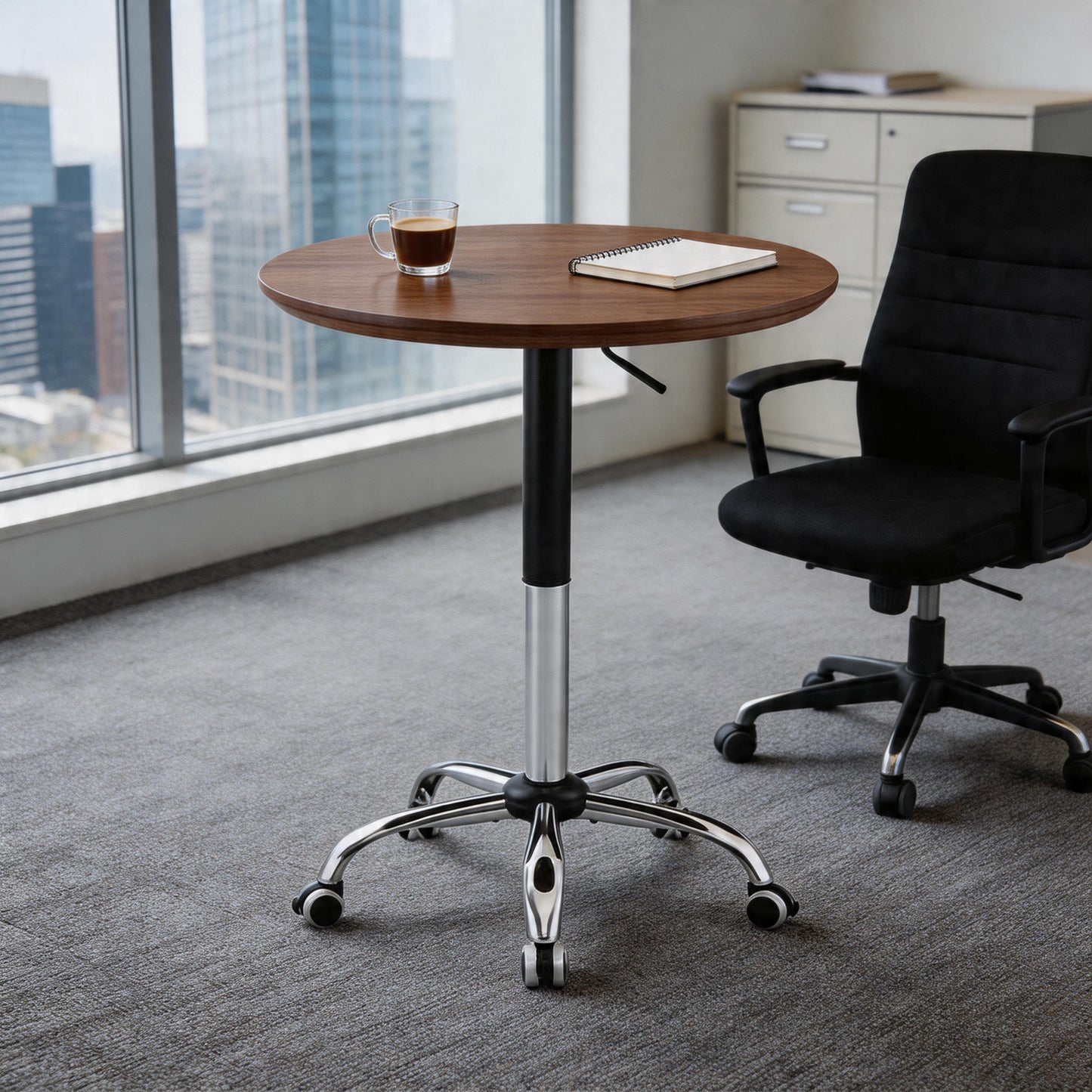 Walnut Height Adjustable Roll Side Table, Diameter 70 Cm, Modern Round Table For Home Office, Kitchen And Cafe