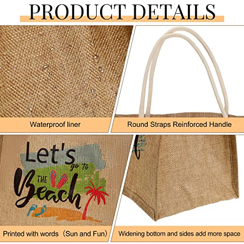 Sweetude Burlap Tote Bags with Handles for Women Burlap Tote Summer Straw Beach Bag 13.8 x 5.9 x 10.6 Inches