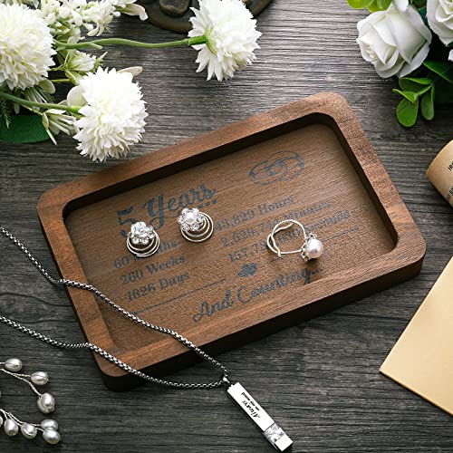 Gerrii 5 Year Wooden Engraved Rectangle Tray Small Jewelry Dish 5th Wedding Anniversary Wood Gifts for Him or Her Husband ...
