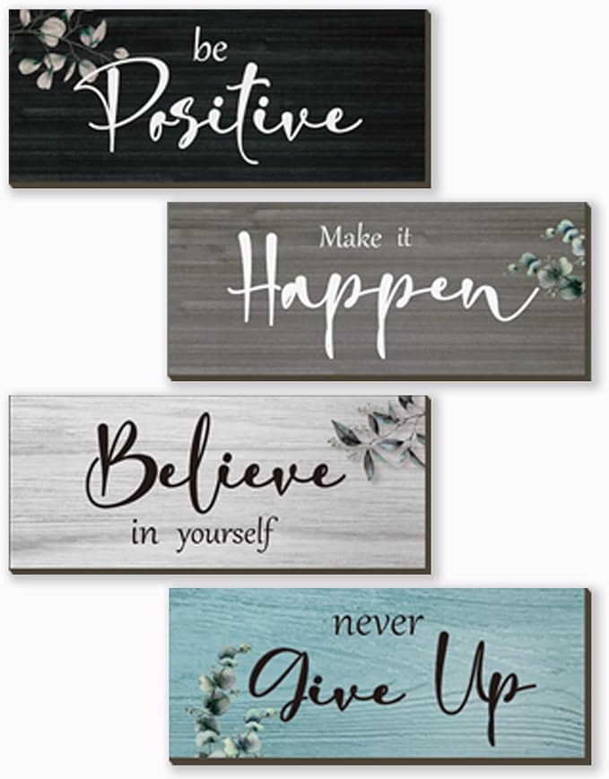 FENCORDAR 4 Pcs Office Decor For Women Motivational Wall Decor Rustic Inspirational With Positive Sayings Wooden Hangings ...