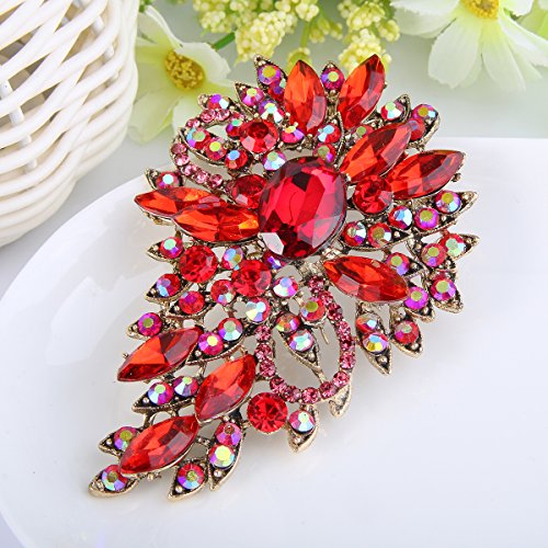 EVER FAITH Women's Austrian Crystal Wedding Flower Leaf Bouquet Brooch