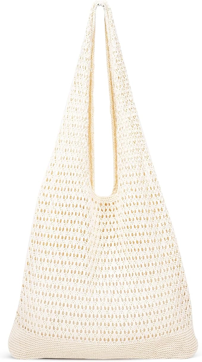 Babelshar Crochet Beach Tote Bag Summer Vacation Hobo Tote Knit Bags for Women Mesh Woven Travel Crochet Purse Aesthetic Bag