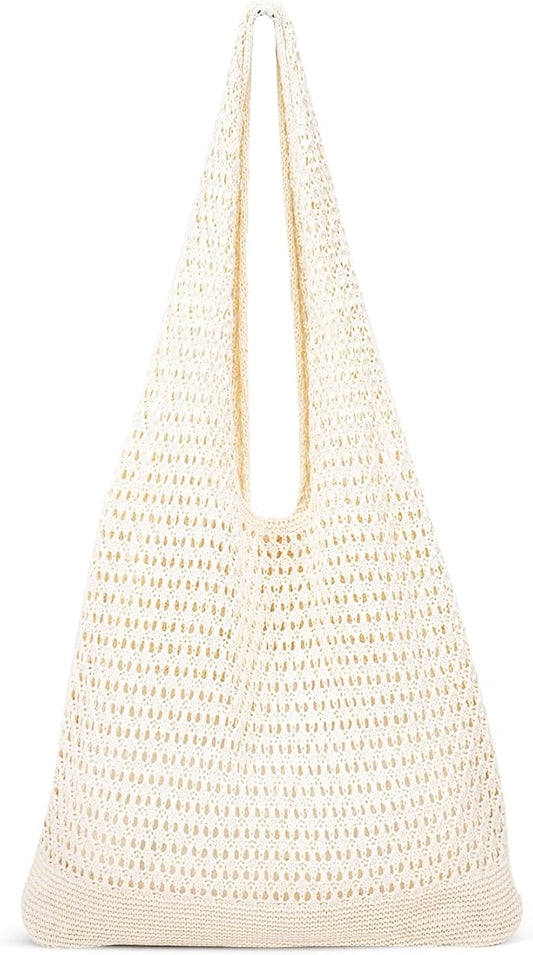 Babelshar Crochet Beach Tote Bag Summer Vacation Hobo Tote Knit Bags for Women Mesh Woven Travel Crochet Purse Aesthetic Bag