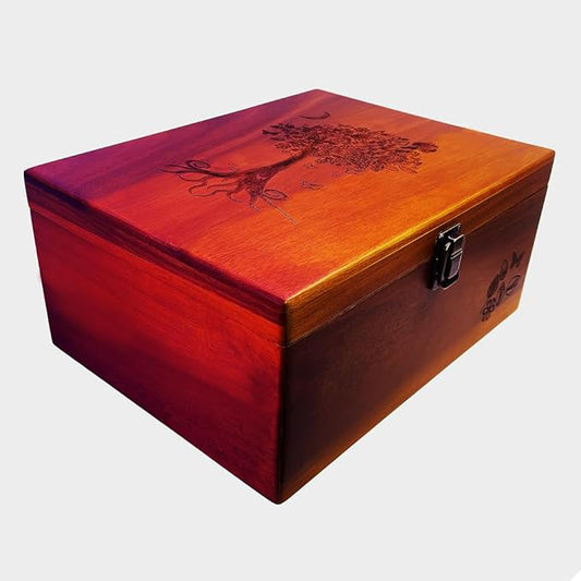 Active Lotus Tree of Life Large Premium Wood Keepsake Box with Hinged Lid and Metal Latch Storage Boxes with Lid Engraved ...