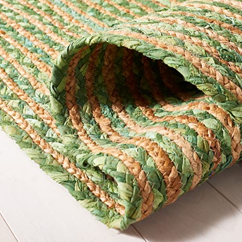 SAFAVIEH Area Rug 5' Round - Cape Cod Collection - Green & Natural Brown, Handmade Jute & Cotton, Woven Braided Design (CA...