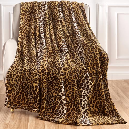 Edenleaf Leopard Print Blanket Fleece Throw for Bed Sofa Travel and Camping, Super Soft Cozy Fluffy Plush Cheetah Print Bl...