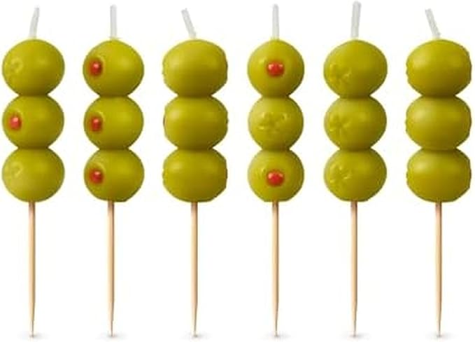 Genuine Fred Cocktail Party Olive Birthday Candles – Set of 6 Martini Olive Celebration Candles with Wooden Picks – Fun De...