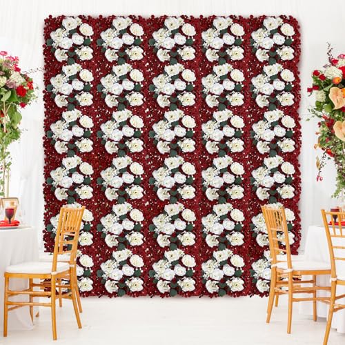 DIYDOFUN Flowers Wall Backdrop - 12 PCS 15 X 15 inch Artificial Silk Floral Panels for Wedding Celebrations Bridal Shower ...