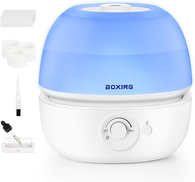 BOXING 3L Cool Mist Humidifier, Ultra Quiet 20dB for Bedroom, Baby & Office, Top Fill Air Humidifier for Home Office & Ind...