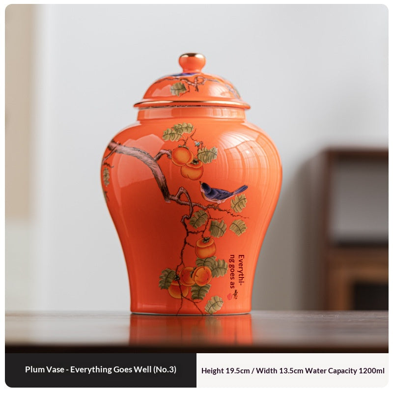 Simple Printed Enamel-Glazed General-Shape Ceramic Tea Caddy