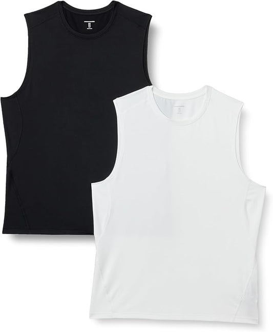 Amazon Essentials Men's Active Quick Dry Moisture-Wicking Tech Stretch Lightweight Sleeveless Muscle Shirt, Multipacks