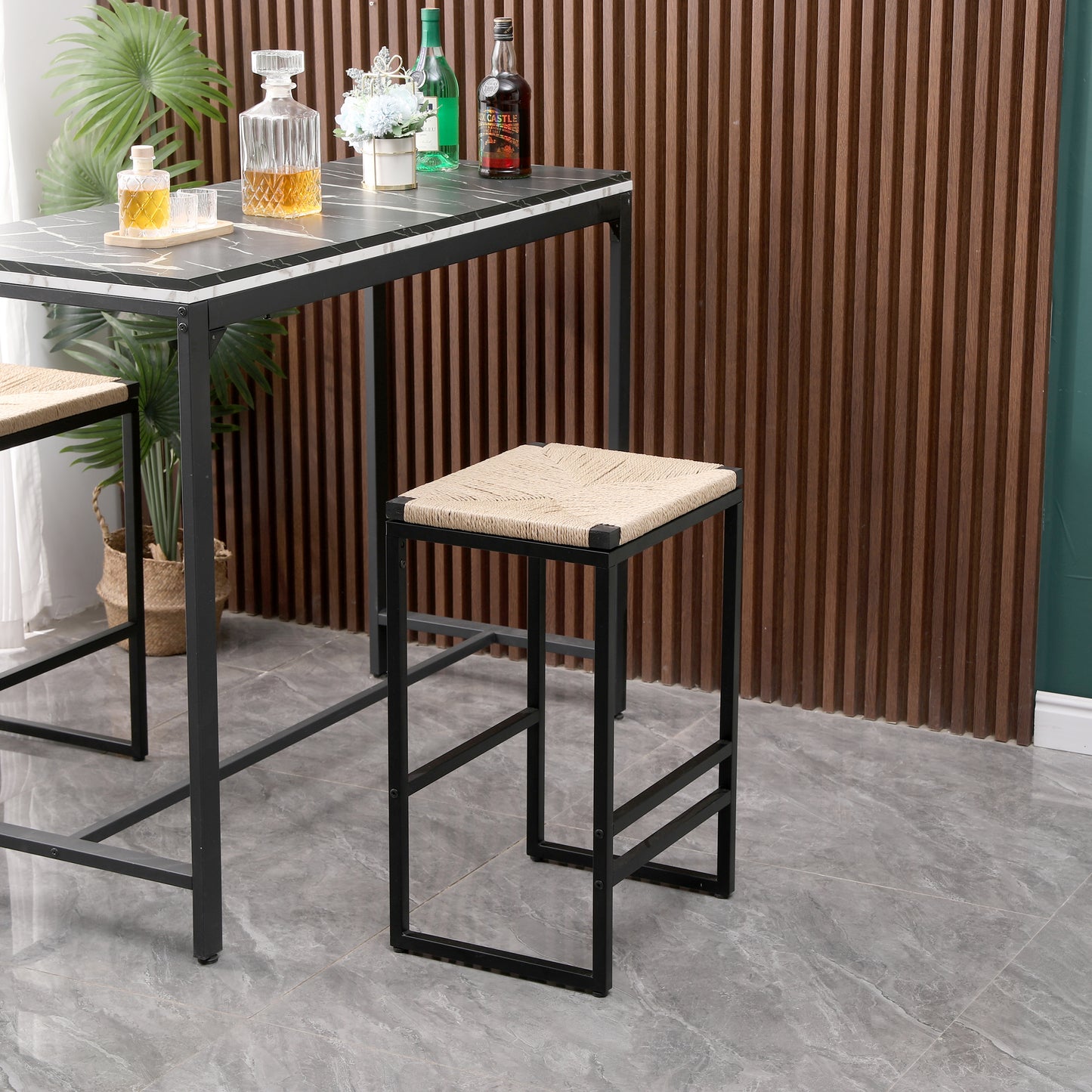 Set Of 2 Backless Bar Stools For Kitchen Counter Paper Rope Woven Dining Chairs For Home & Kitchen  Paper Rope Backless