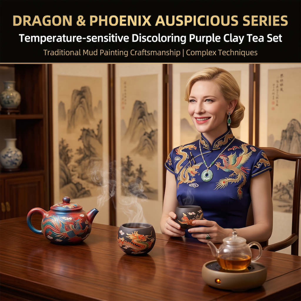 Dragon And Phoenix Auspicious Pattern Color-changing Zisha Teacup, Purple Clay Tasting Cup, Kung Fu Tea Cup And Tea Bowl That Changes Color When Exposed To Heat