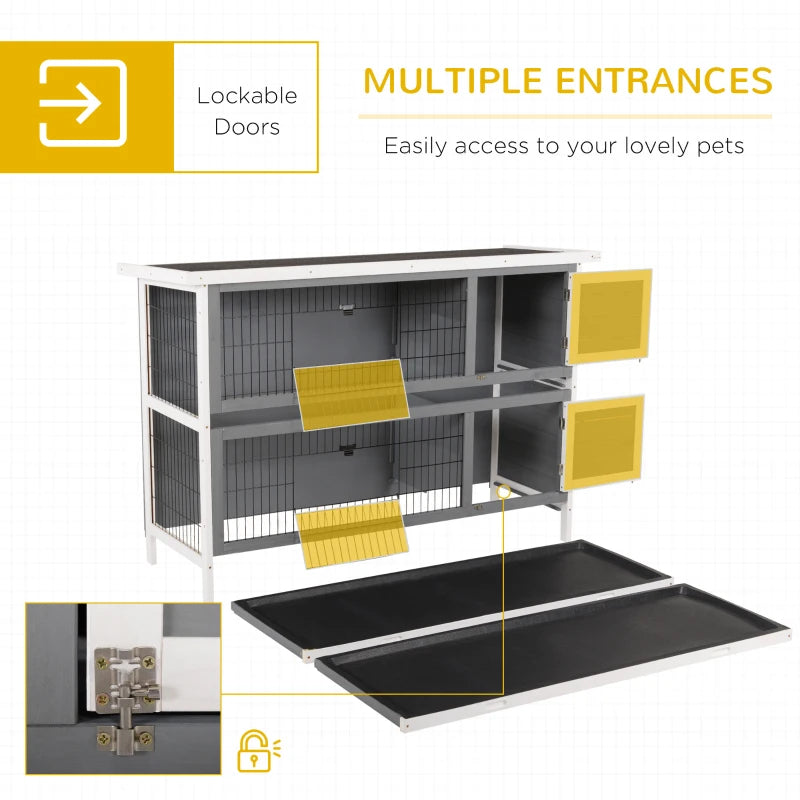PawHut 54 2-Story Large Rabbit Hutch Bunny Cage Wooden Pet House Small Animal Habitat With Lockable Doors, No Leak Tray And Waterproof Roof For Rabbits, Chickens, Ducks, Outdoor Indoor Dark Gray