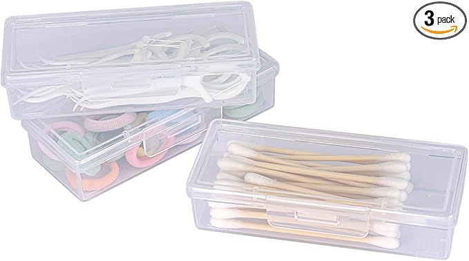 LIGHUFEIC 3Pcs Cotton Swab Holder for Travel,Portable Dental Floss Case Clear Plastic Cotton Pad Holder,Travel Floss Picks...