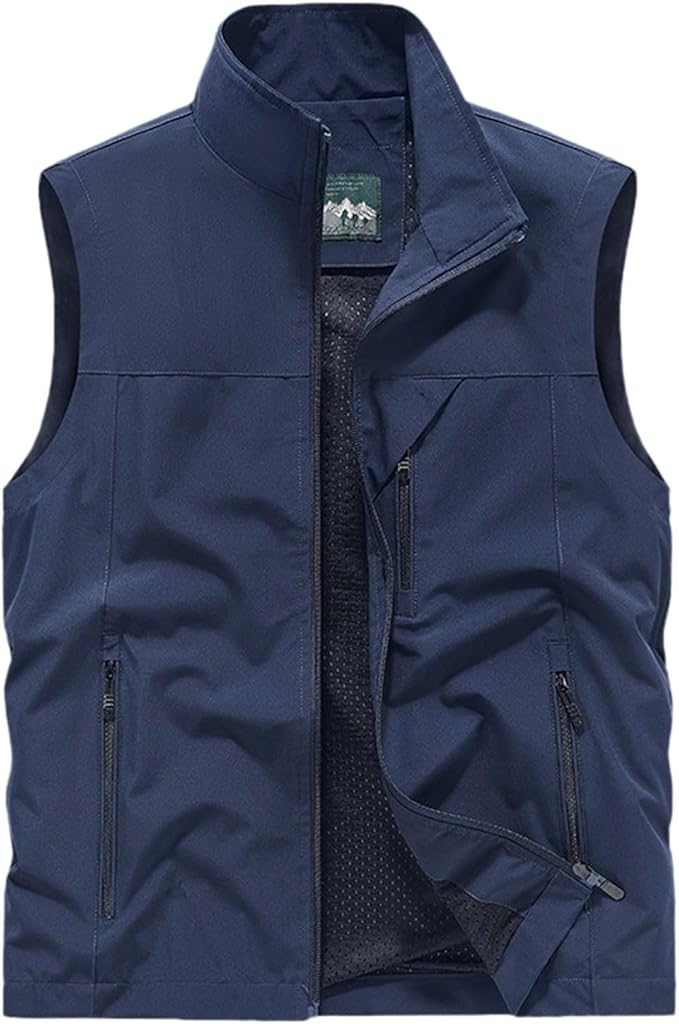 Mens Vests Sleeveless Zip Up Jacket Lightweight Casual Golf Windbreakers Hiking Work Tactical Vests Slim fit Outerwear