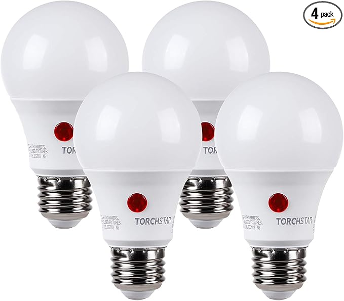 TORCHSTAR Dusk to Dawn Light Bulbs Outdoor, Sensor A19 LED Light Bulb, Auto on/Off Photocell Automatic for Outdoor Lightin...