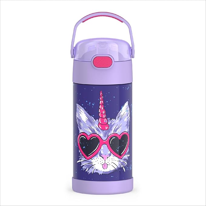 THERMOS FUNTAINER Water Bottle with Straw - 12 Ounce - Kids Stainless Steel Vacuum Insulated Water Bottle with Lid, Cool C...