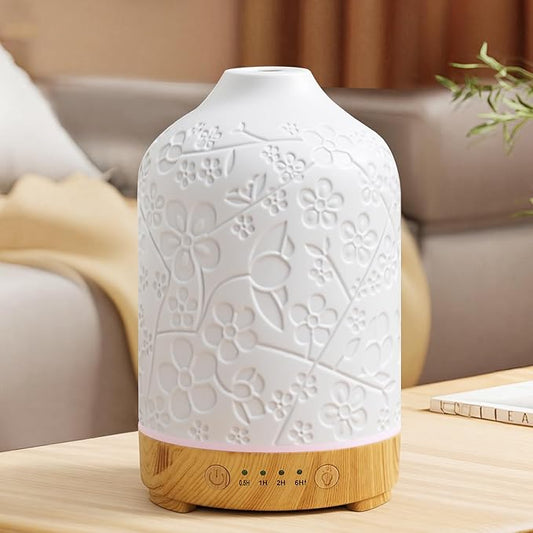 Essential Oil Diffuser Ceramic Diffuser -Aromatherapy Diffuser for Essential Oils with Timer and 7 Colors LED Light Ultras...