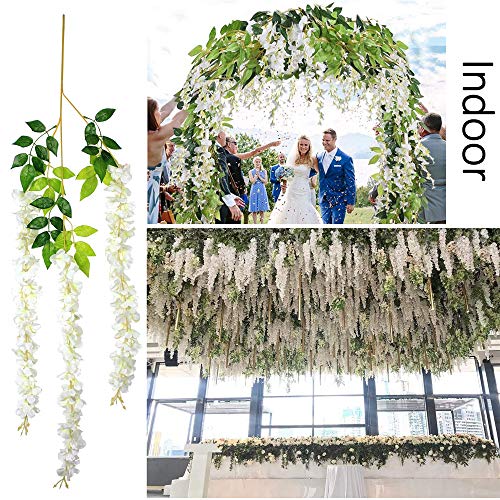 12Pcs Artificial Wisteria Flowers 3.6 Feet/Piece White Dense Artificial Fake Wisteria Vine Ratta Hanging Garland Silk Flow...