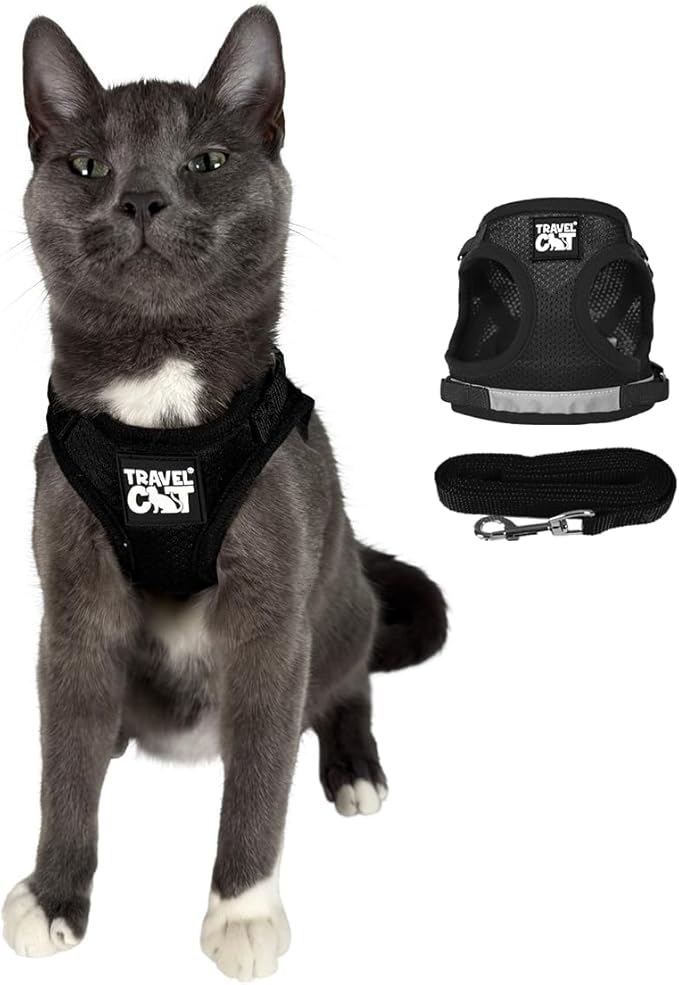 Travel Cat Harness and Leash Set - Adjustable Fit Mesh Cat Harness and Reflective Strap - Comfort Walking Vest for Kitten ...