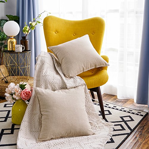 Jeanerlor Pack of 2 Natural Cotton Linen Soild Yellow Decorative Square 24 x 24 Inch Throw Pillow Covers Set Cushion Case ...
