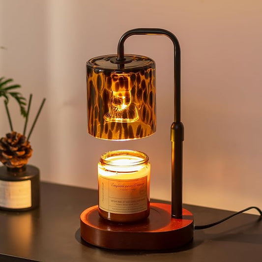 Candeldo Tortoise Shell Home Decor: Black Candle Warmer Lamp with Timer Vintage Leopard Lamp with 2 Bulbs Height Adjustabl...