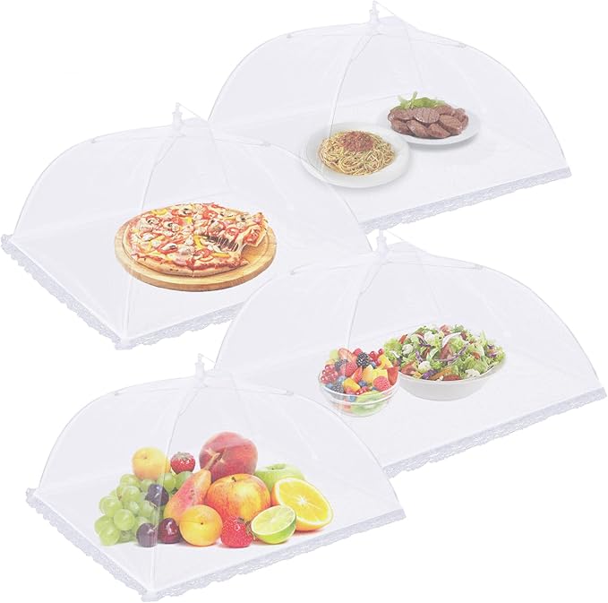 4 Pack Mesh Food Covers 17 inch, Large and Tall Food Covers, Pop-Up Mesh Food Covers Tent Umbrella for BBQs, Outdoors, Scr...