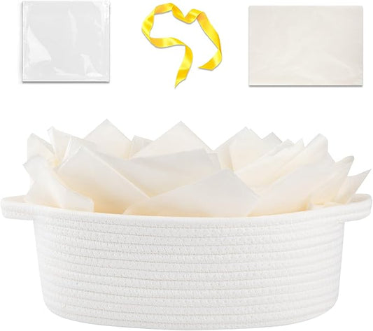 OIAHOMY Gift Basket Empty with Handle, 12"x 8"x 5" Small Woven Basket with Gift Bag, Ribbon and Wrap Tissue Paper, Dog Toy...