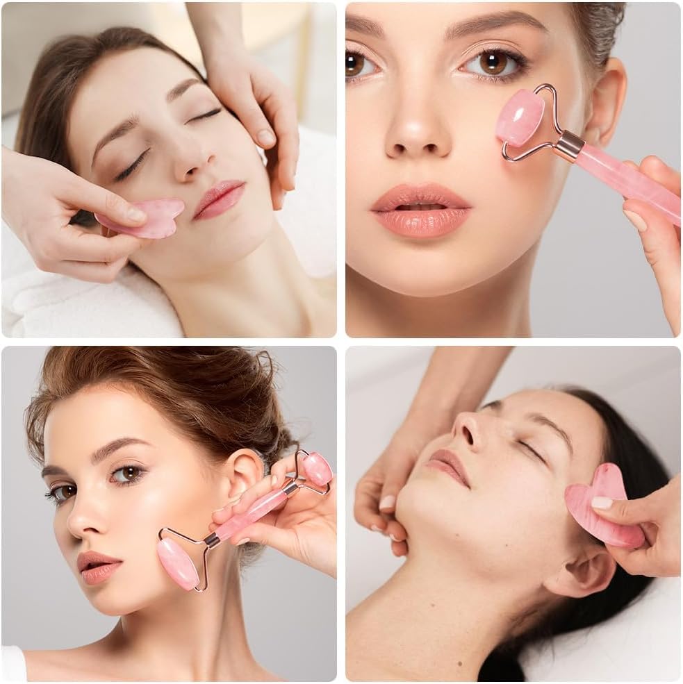 Face Roller & Gua Sha Facial Tool Set – Facial and Head Massager for Muscle Tension Relief, Anti-Puffing, Skin Care Ritual...