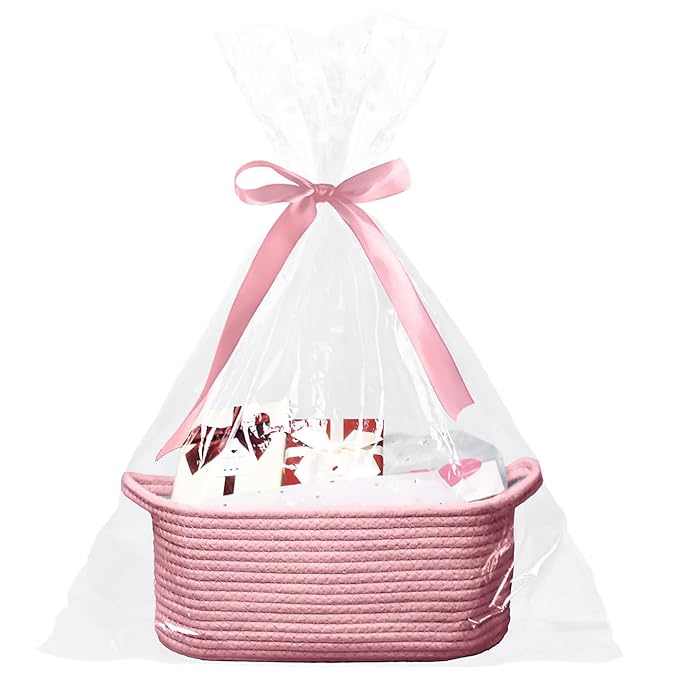 Poschnor Baby Gift Basket with Gift Bags and Ribbons, 12x 8x 5 Inch Basket for Baby and Pet Toys, Small Cotton Rope Basket...