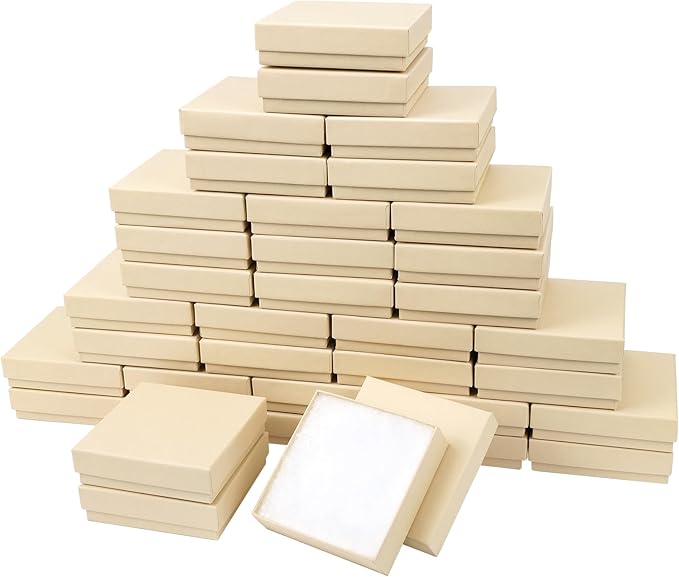 batifine Jewelry Gift Boxes, Cardboard Jewelry Boxes, 40 Pack 3.5x3.5x1 Inch, Bulk Cotton Filled Small Jewelry Boxes with ...