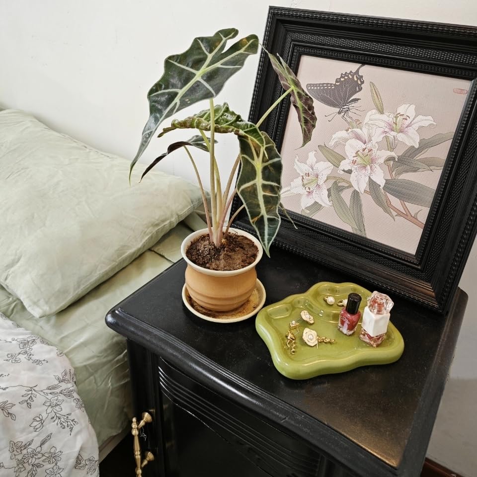 LORVOR Green Ceramic Jewelry Tray Dish Large-sized Display Organizer Trinket Watch Keys, Dressing Table Decor Aesthetic Di...