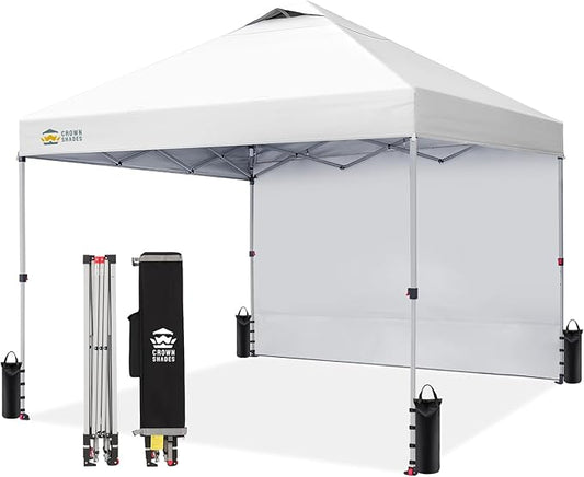 CROWN SHADES 10x10 Pop Up Canopy with 1 Side Wall - Beach Tent with One Push Setup - Outdoor Sun Shade for Events, Partie...