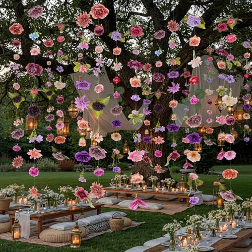 Suncalla 6 Pcs 35.46 ft Flower Garlands Backdrop Spring Artificial Wildflower Vines Floral Decorations for Party Fake Flow...