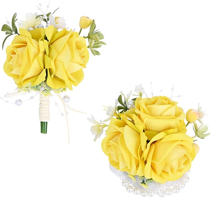 MAFELOE Corsage Boutonniere Set 2 Pieces, Artificial Rose Flowers Accessories for Wedding Prom Party Homecoming Celebratio...