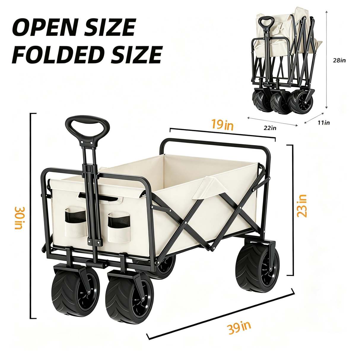 Foldable Multifunctional Camp Trailer Large Capacity Outdoor Camping Beach Trolley Available In Black And Beige