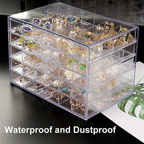QIYUSHRY Earring Storage Box Acrylic Jewelry Storage Holder Ring Clear Plastic Transparent Jewelry Display Stand with 5 Dr...