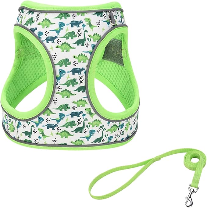 KocaPlye Step in Dog Harness No Pull Dinosaur Adjustable Soft Mesh Padded Reflective Pet Vest Harness and Leash Set for Sm...