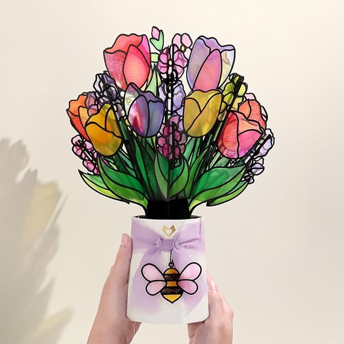 Lovepop Vibrant Tulip Suncatcher Bouquet - 3D Pop Up Paper Flower Bouquet for Mom, Her, Him, Women (Mother's Day, Birthda...