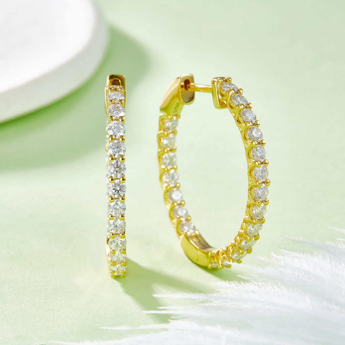 4.2g S925 Sterling Silver Moissanite Hoop Earrings, 25mm Round Pave Hoops With GRA Certificate, Platinum Plated, Rose Gold Or Gold Available, Luxury Gift Box Set For Women