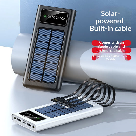 Portable Solar Power Bank With Built-in Cable Ultra-high Capacity For On-the-go Charging