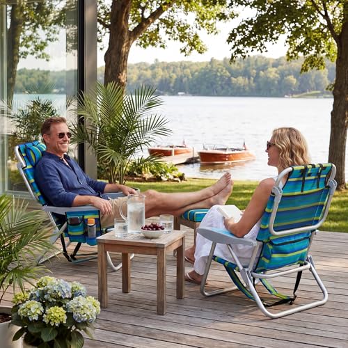 Canpsky 2PCS Portable Beach Chair for Adults, Outdoor Lightweight Camping Chair, 5-Position Lay Flat Reclining Backpack Be...