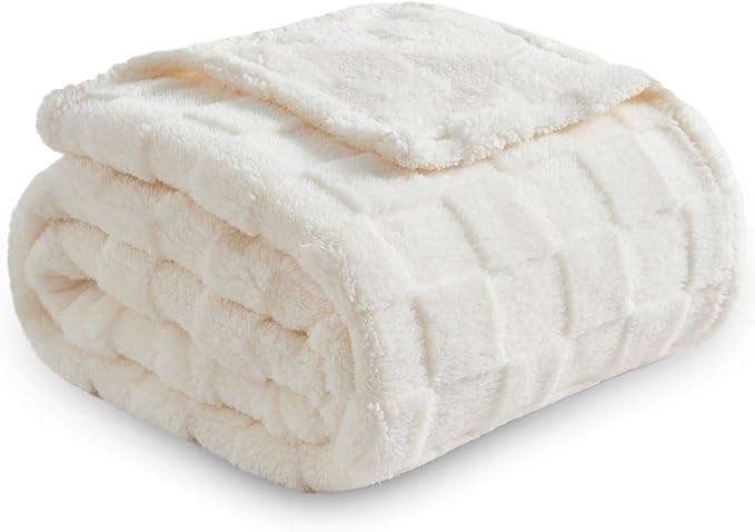 NEWCOSPLAY Super Soft Throw Blanket Ivory Premium Silky Flannel Fleece 3D Checkered Lightweight Bed Blanket All Season Use...