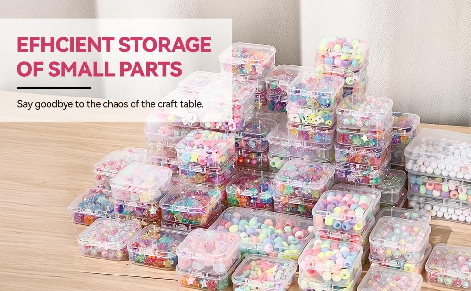 VTG Bead Organizer Box, 56 Pcs Small Plastic Containers with Lids and 3-Tier Stackable Storage Box, Clear Organizers for J...